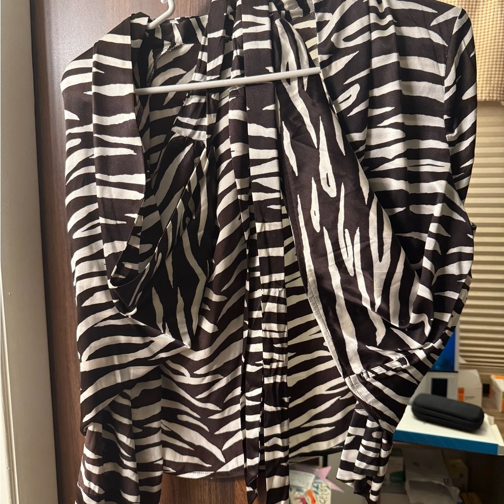 Ganni Black and White Animal Print Top